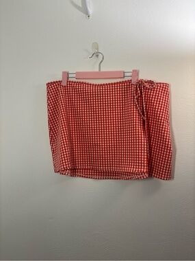 Shade & Shore Red & White Gingham Swim Skirt Cover Up Size XL (16)